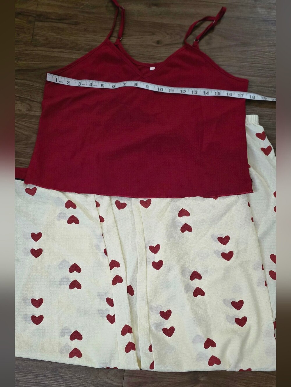 Color Block Heart Print V-Neck Cami & Pants Pajama Set wine red M - Picture 7 of 13